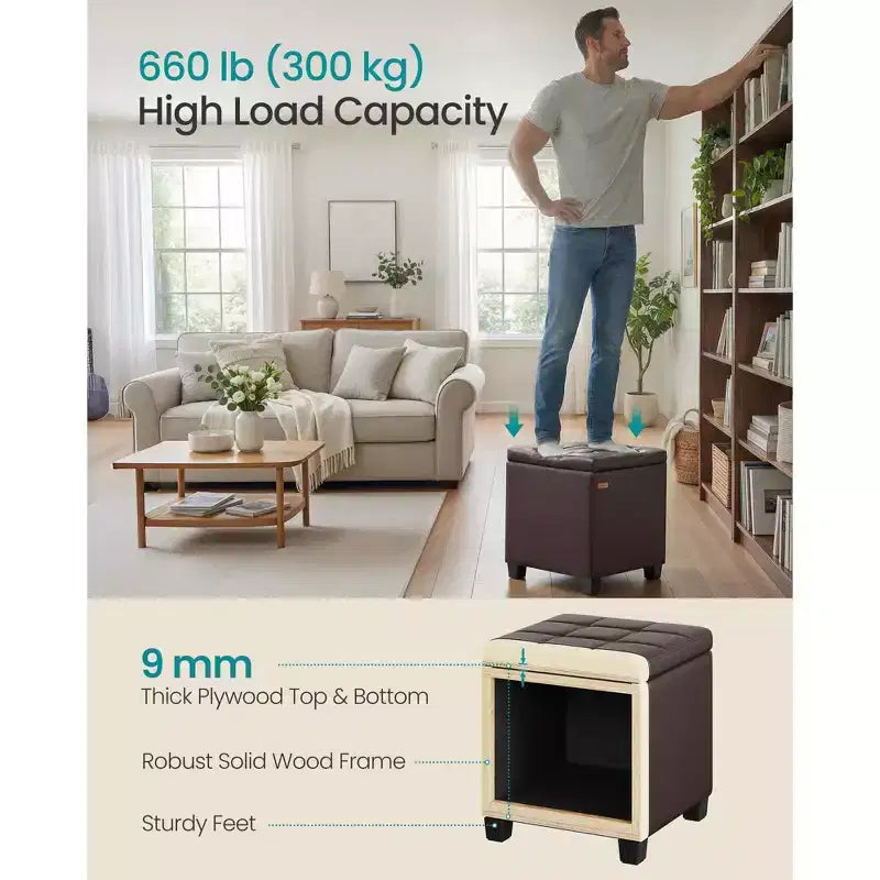 Pouf de rangement carré, repose-pieds avec pieds, cube ottoman, 16.9 x 16.9 x 18.1 pouces