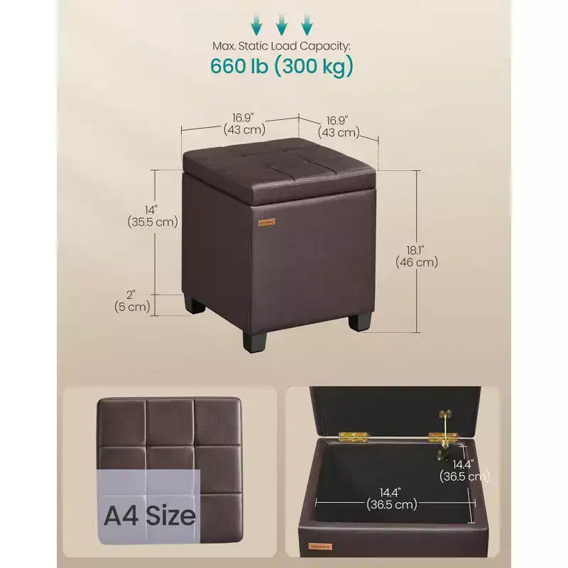 Pouf de rangement carré, repose-pieds avec pieds, cube ottoman, 16.9 x 16.9 x 18.1 pouces