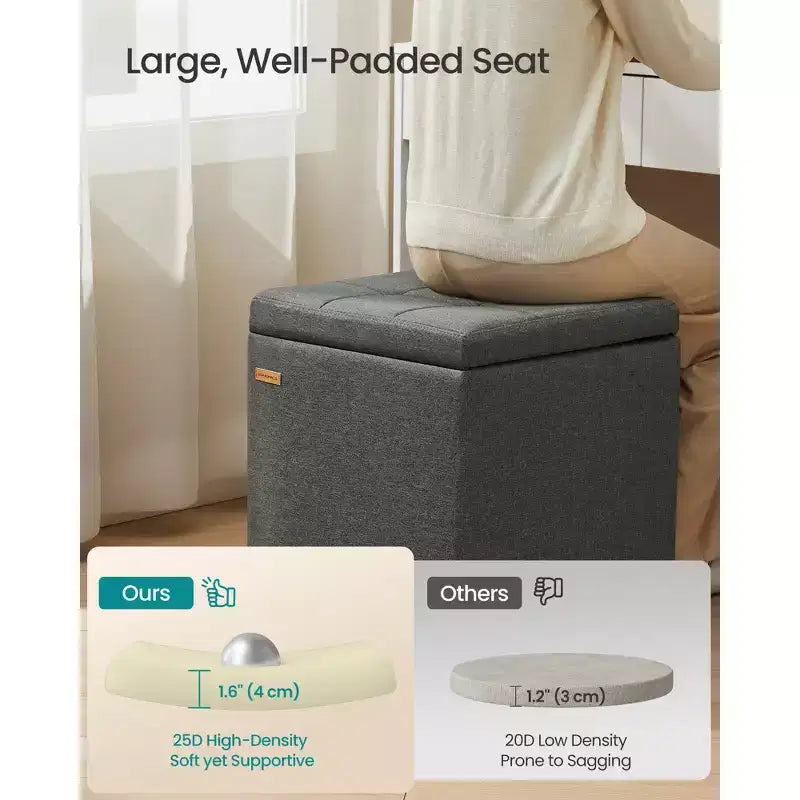Pouf de rangement carré, repose-pieds avec pieds, cube ottoman, 16.9 x 16.9 x 18.1 pouces