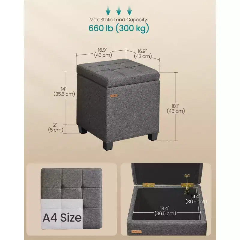 Pouf de rangement carré, repose-pieds avec pieds, cube ottoman, 16.9 x 16.9 x 18.1 pouces