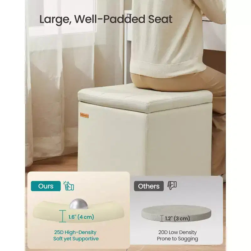 Pouf de rangement carré, repose-pieds avec pieds, cube ottoman, 16.9 x 16.9 x 18.1 pouces