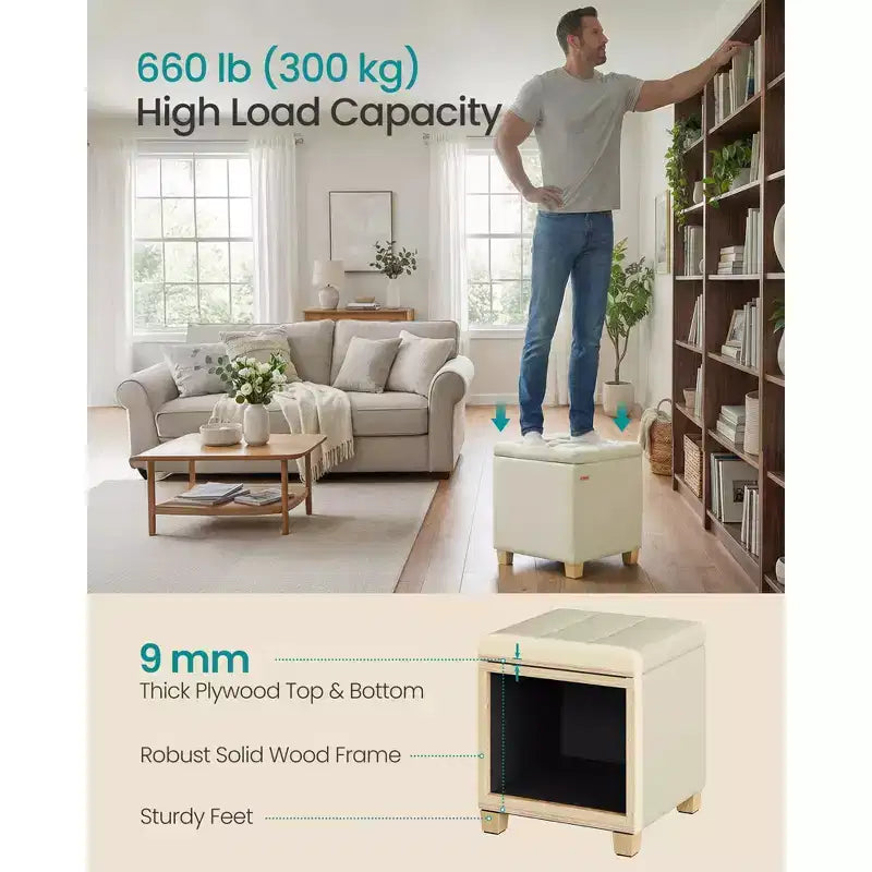 Pouf de rangement carré, repose-pieds avec pieds, cube ottoman, 16.9 x 16.9 x 18.1 pouces
