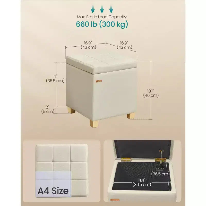 Pouf de rangement carré, repose-pieds avec pieds, cube ottoman, 16.9 x 16.9 x 18.1 pouces