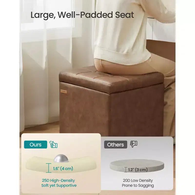 Pouf de rangement carré, repose-pieds avec pieds, cube ottoman, 16.9 x 16.9 x 18.1 pouces