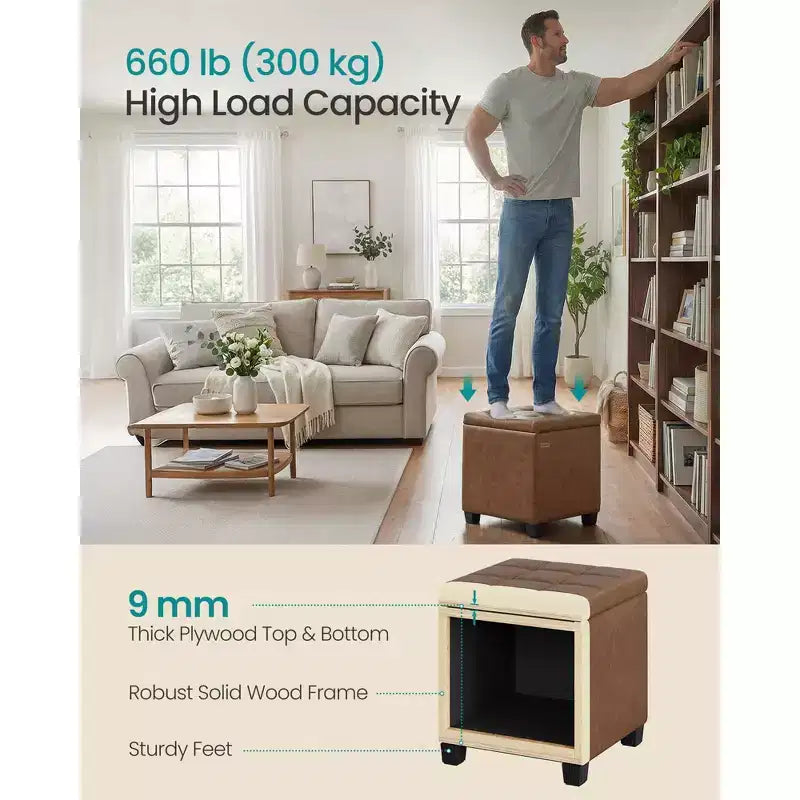Pouf de rangement carré, repose-pieds avec pieds, cube ottoman, 16.9 x 16.9 x 18.1 pouces