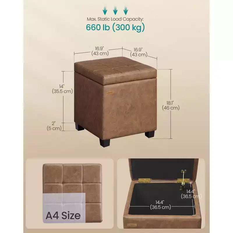 Pouf de rangement carré, repose-pieds avec pieds, cube ottoman, 16.9 x 16.9 x 18.1 pouces