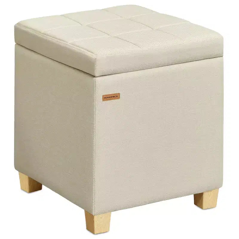 Quadratischer Aufbewahrungshocker, Fußhocker mit Beinen, Hockerwürfel, 16.9 x 16.9 x 18.1 Zoll