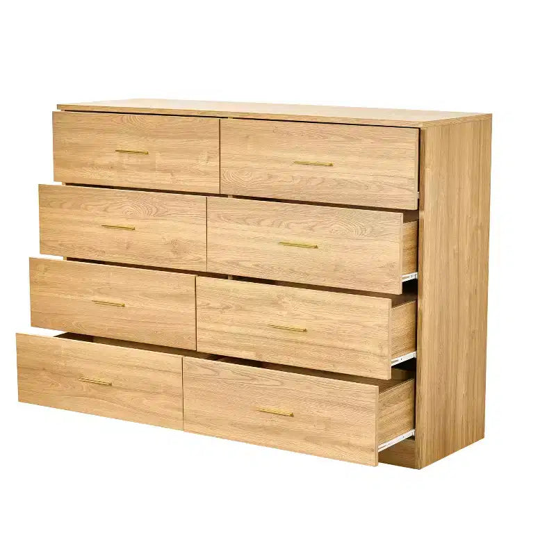 Commode moderne naturelle à 8 tiroirs pour chambre - large et offrant beaucoup de rangement, robuste et sûre