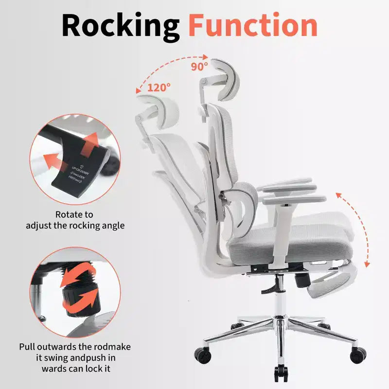 Silla de oficina ergonómica, cómoda silla para escritorio con reposacabezas acolchado ajustable, cómodo soporte lumbar y reposabrazos 3D, silla gaming gris