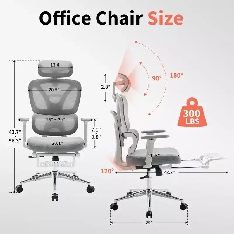 Silla de oficina ergonómica, cómoda silla para escritorio con reposacabezas acolchado ajustable, cómodo soporte lumbar y reposabrazos 3D, silla gaming gris