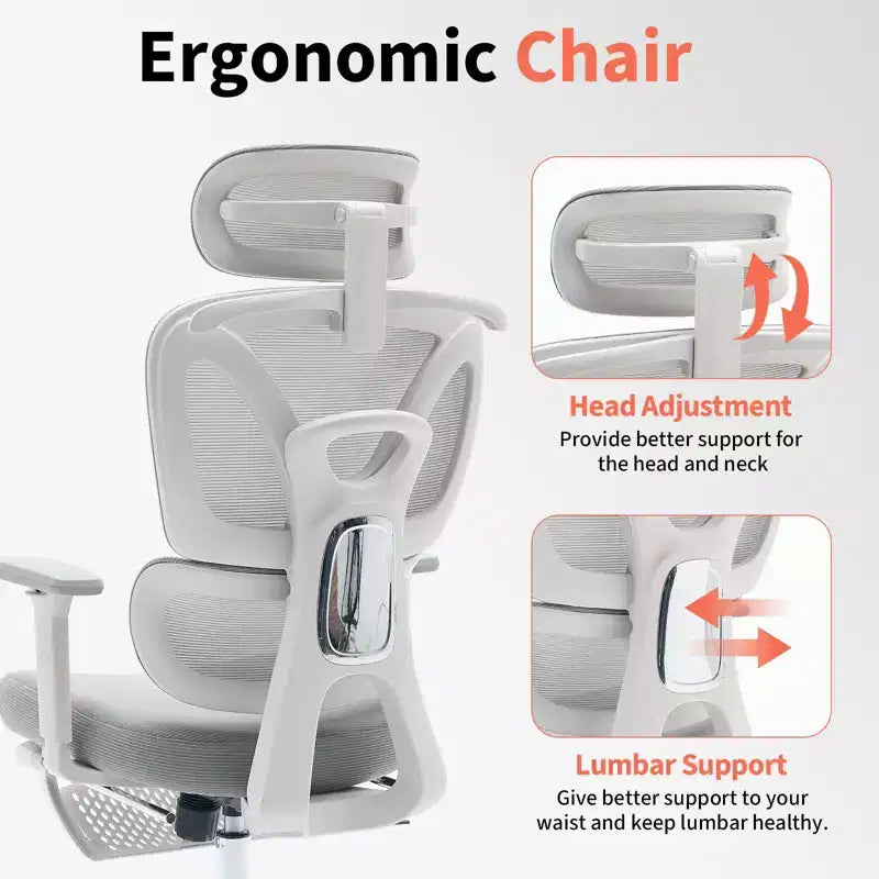 Silla de oficina ergonómica, cómoda silla para escritorio con reposacabezas acolchado ajustable, cómodo soporte lumbar y reposabrazos 3D, silla gaming gris