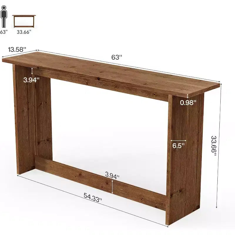 Consola larga de madera maciza de 63 pulgadas, mesa de entrada estilo rústico, mesa para colocar detrás del sofá en la sala de estar, el pasillo o el recibidor