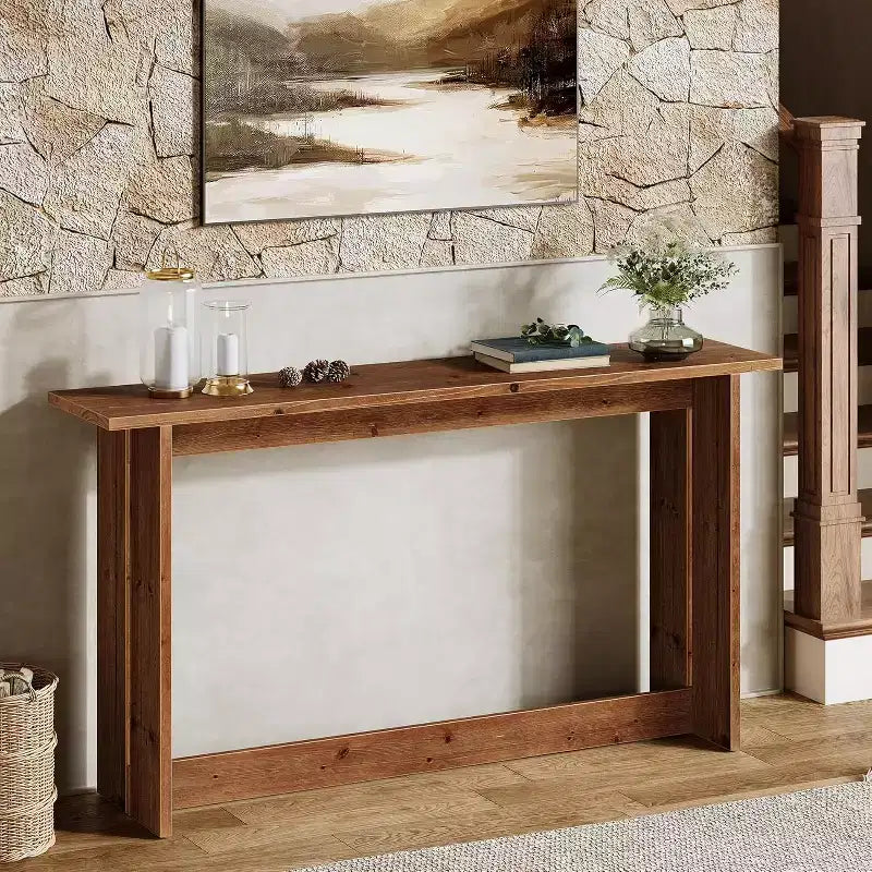 Consola larga de madera maciza de 63 pulgadas, mesa de entrada estilo rústico, mesa para colocar detrás del sofá en la sala de estar, el pasillo o el recibidor