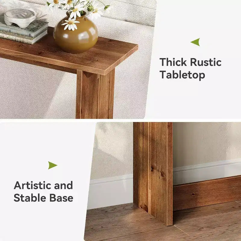 Consola larga de madera maciza de 63 pulgadas, mesa de entrada estilo rústico, mesa para colocar detrás del sofá en la sala de estar, el pasillo o el recibidor