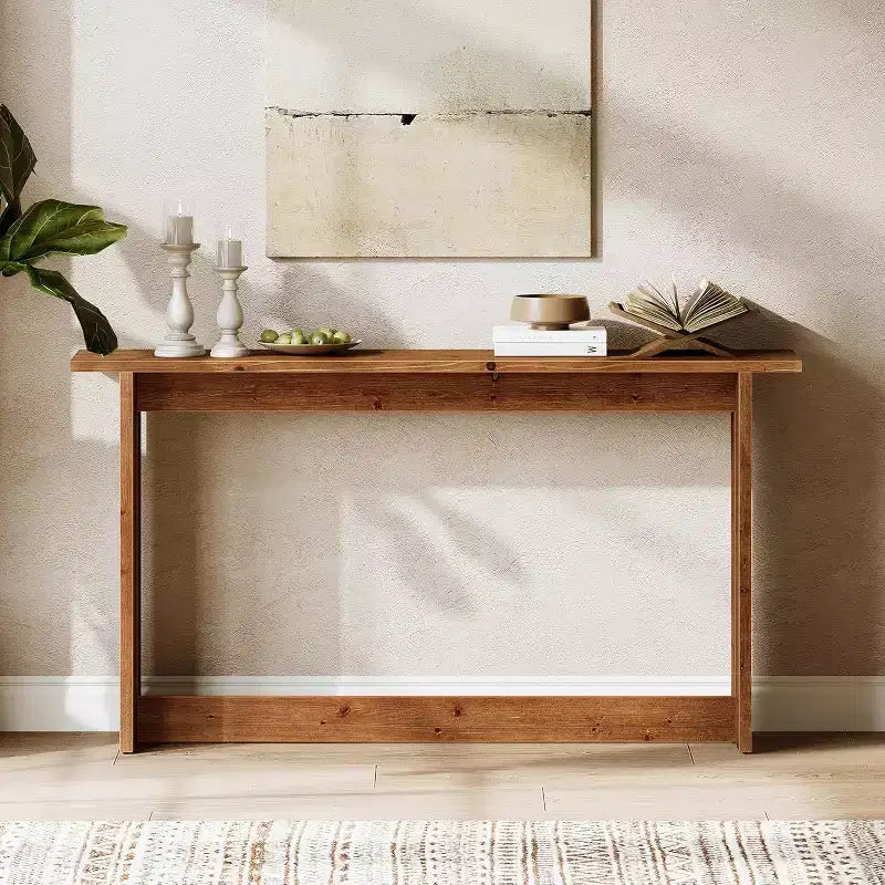 Consola larga de madera maciza de 63 pulgadas, mesa de entrada estilo rústico, mesa para colocar detrás del sofá en la sala de estar, el pasillo o el recibidor