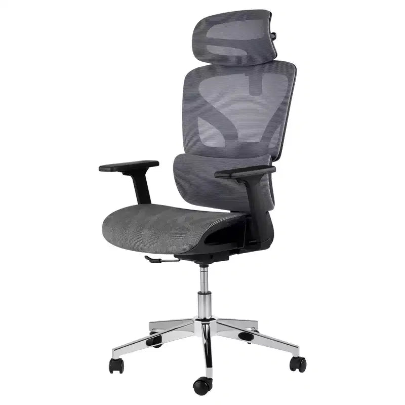 Chaise de bureau ergonomique à dossier haut en maille - accoudoirs réglables 4D, soutien lombaire dynamique, assise coulissante, appuie-tête et roulettes silencieuses