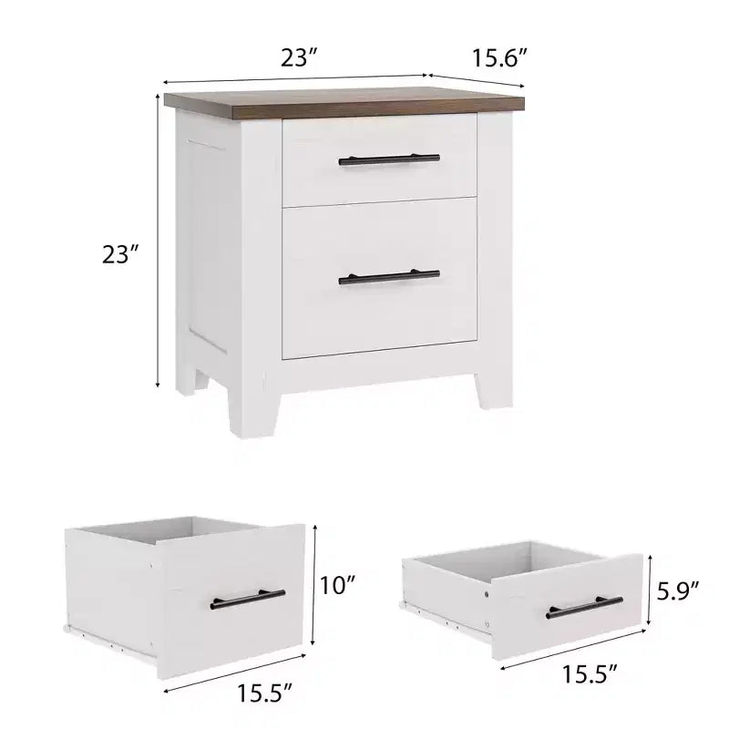 Table de chevet de style campagnard de 23 pouces avec 2 tiroirs, table de chevet en bois pour la chambre ou le salon, supporte 170 LBS, gain de place