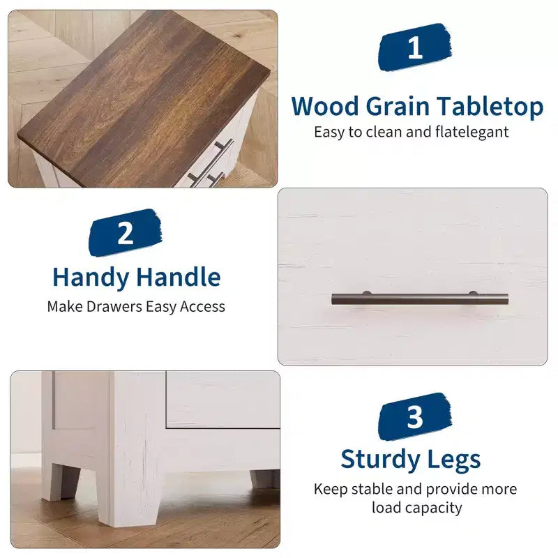 Mesita de noche de estilo rústico de 23 pulgadas con 2 cajones, mesa auxiliar de madera para el dormitorio o la sala de estar, soporta 170 LBS, ahorra espacio