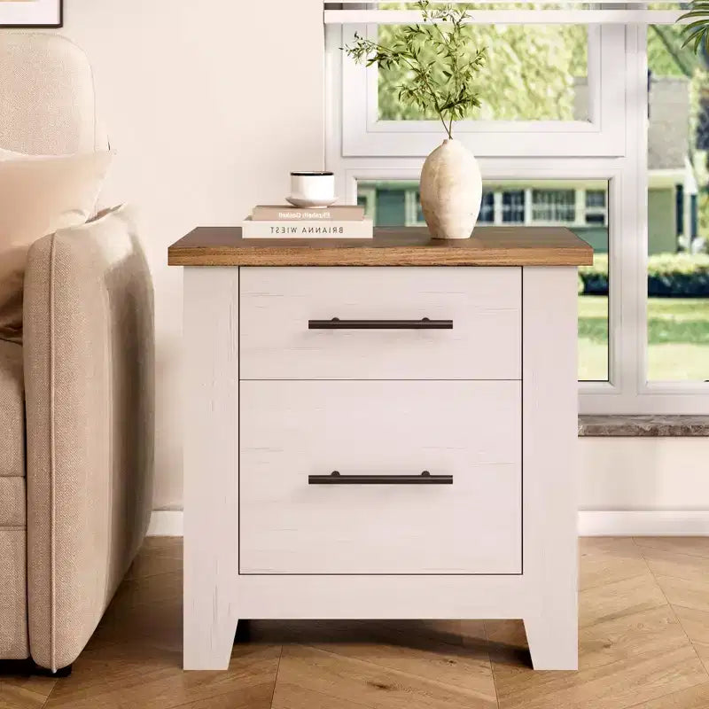 Table de chevet de style campagnard de 23 pouces avec 2 tiroirs, table de chevet en bois pour la chambre ou le salon, supporte 170 LBS, gain de place