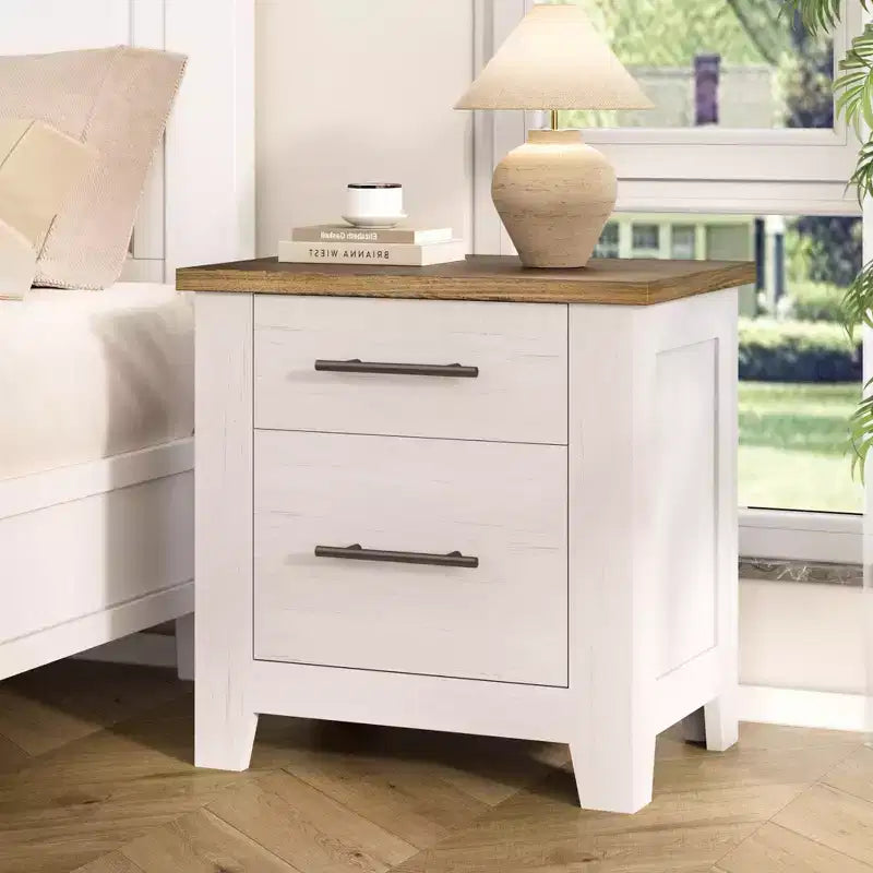 Table de chevet de style campagnard de 23 pouces avec 2 tiroirs, table de chevet en bois pour la chambre ou le salon, supporte 170 LBS, gain de place