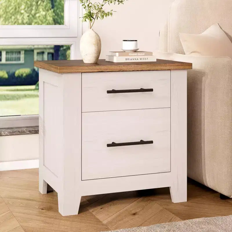 Mesita de noche de estilo rústico de 23 pulgadas con 2 cajones, mesa auxiliar de madera para el dormitorio o la sala de estar, soporta 170 LBS, ahorra espacio