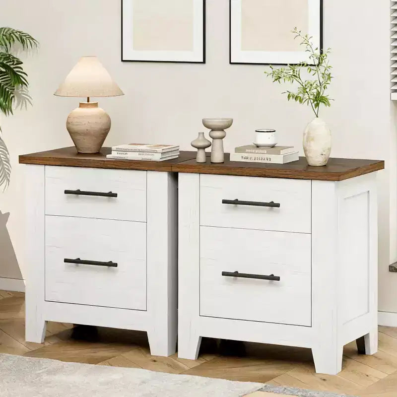 Table de chevet de style campagnard de 23 pouces avec 2 tiroirs, table de chevet en bois pour la chambre ou le salon, supporte 170 LBS, gain de place
