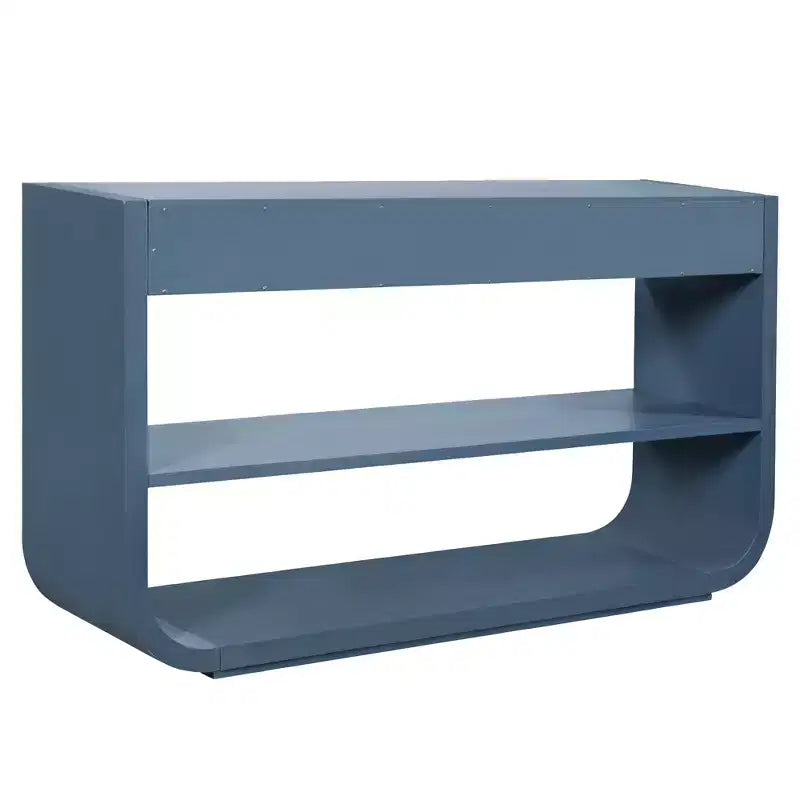 Table console incurvée pour entrée, table d’appoint pour canapé, présentoir, table d’accent avec 3 tiroirs à fermeture douce et 2 étagères ouvertes
