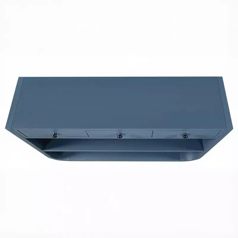 Table console incurvée pour entrée, table d’appoint pour canapé, présentoir, table d’accent avec 3 tiroirs à fermeture douce et 2 étagères ouvertes