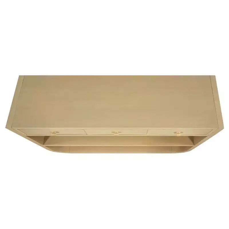 Table console incurvée pour entrée, table d’appoint pour canapé, présentoir, table d’accent avec 3 tiroirs à fermeture douce et 2 étagères ouvertes