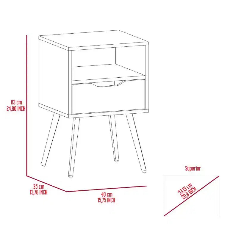 Diseñada para la comodidad diaria, esta mesita de noche con superficie superior de calidad, un estante abierto, un cajón y cuatro patas - roble ahumado / blanco ofrece una.