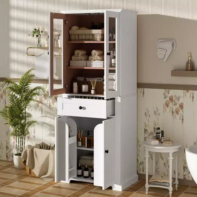 67.57 hoher Badezimmerschrank mit verstellbaren Einlegeböden und Schublade, freistehender moderner Wäscheschrank, Soft-Close-Design