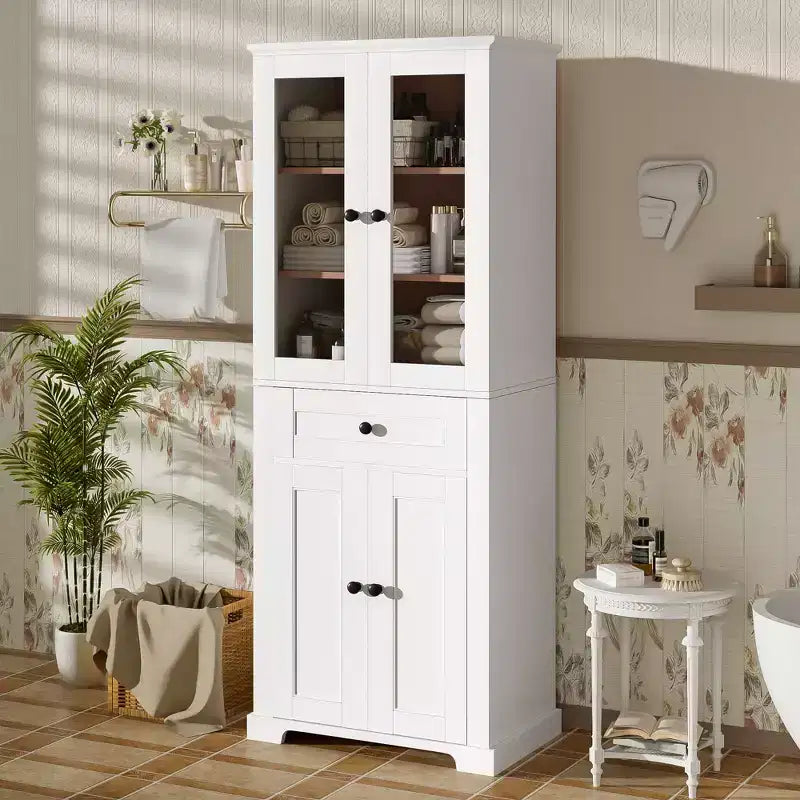 67.57 hoher Badezimmerschrank mit verstellbaren Einlegeböden und Schublade, freistehender moderner Wäscheschrank, Soft-Close-Design