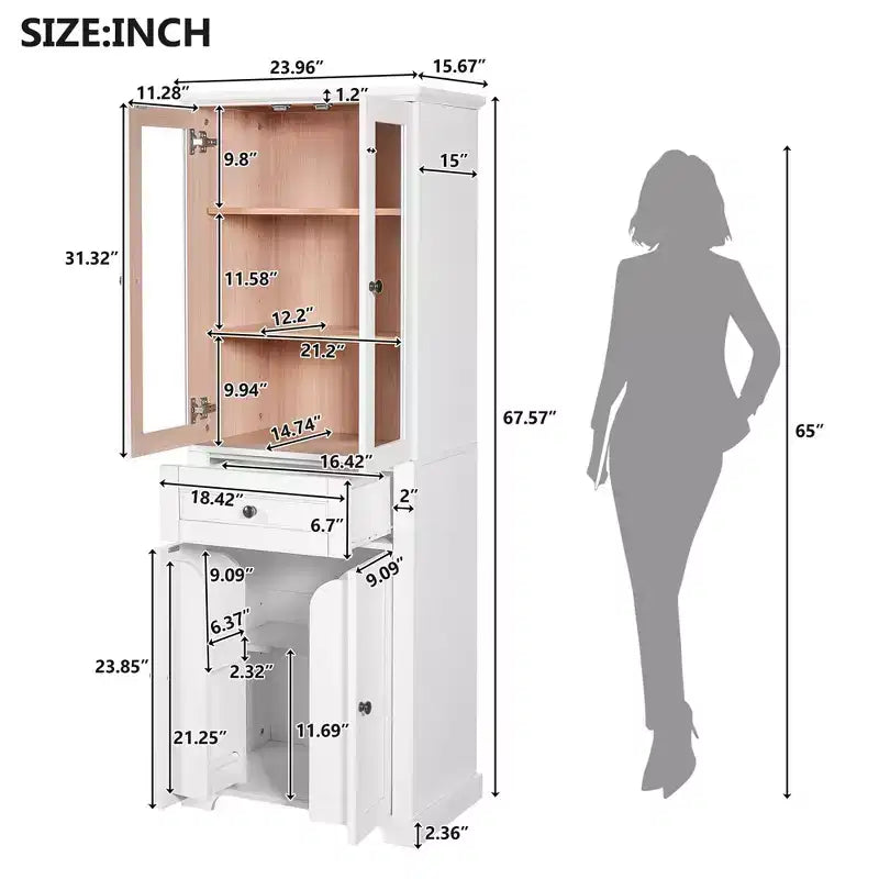 67.57 hoher Badezimmerschrank mit verstellbaren Einlegeböden und Schublade, freistehender moderner Wäscheschrank, Soft-Close-Design