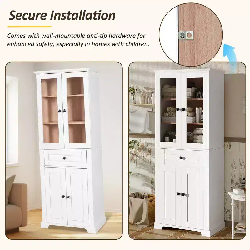 67.57 hoher Badezimmerschrank mit verstellbaren Einlegeböden und Schublade, freistehender moderner Wäscheschrank, Soft-Close-Design