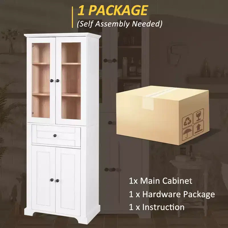 67.57 hoher Badezimmerschrank mit verstellbaren Einlegeböden und Schublade, freistehender moderner Wäscheschrank, Soft-Close-Design
