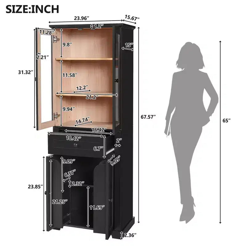 67.57 hoher Badezimmerschrank mit verstellbaren Einlegeböden und Schublade, freistehender moderner Wäscheschrank, Soft-Close-Design