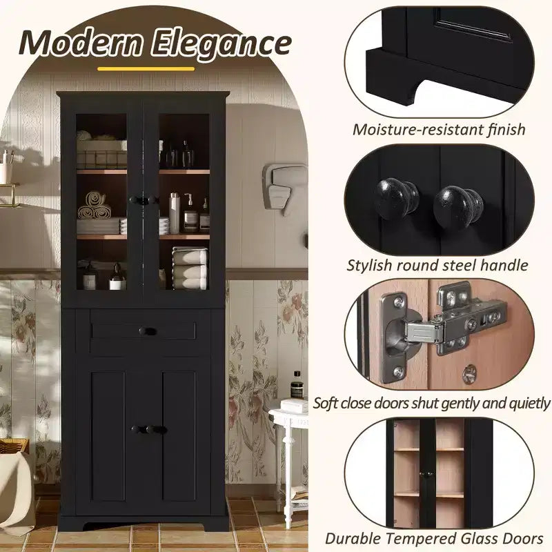 67.57 hoher Badezimmerschrank mit verstellbaren Einlegeböden und Schublade, freistehender moderner Wäscheschrank, Soft-Close-Design