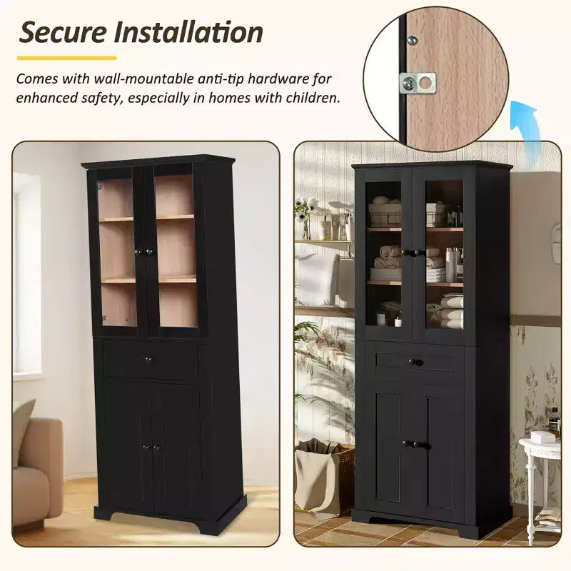 67.57 hoher Badezimmerschrank mit verstellbaren Einlegeböden und Schublade, freistehender moderner Wäscheschrank, Soft-Close-Design