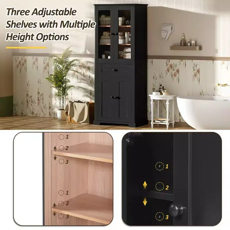 67.57 hoher Badezimmerschrank mit verstellbaren Einlegeböden und Schublade, freistehender moderner Wäscheschrank, Soft-Close-Design