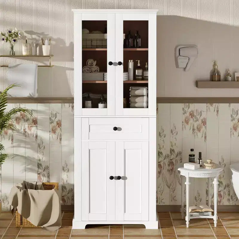 67.57 hoher Badezimmerschrank mit verstellbaren Einlegeböden und Schublade, freistehender moderner Wäscheschrank, Soft-Close-Design