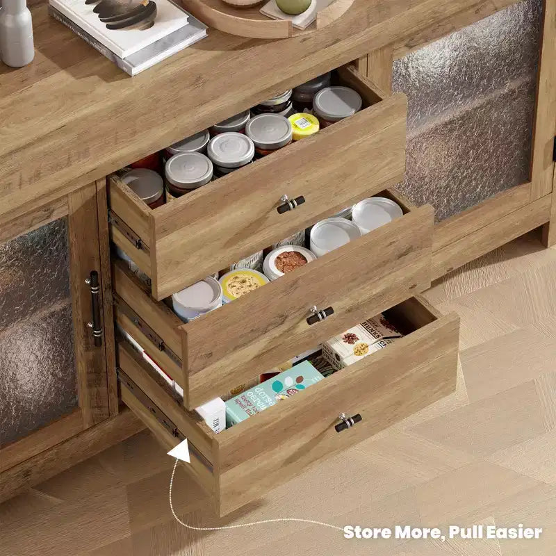 Buffet de 54,4 avec 2 portes vitrées et 3 tiroirs pour le salon, la cuisine ou la salle à manger