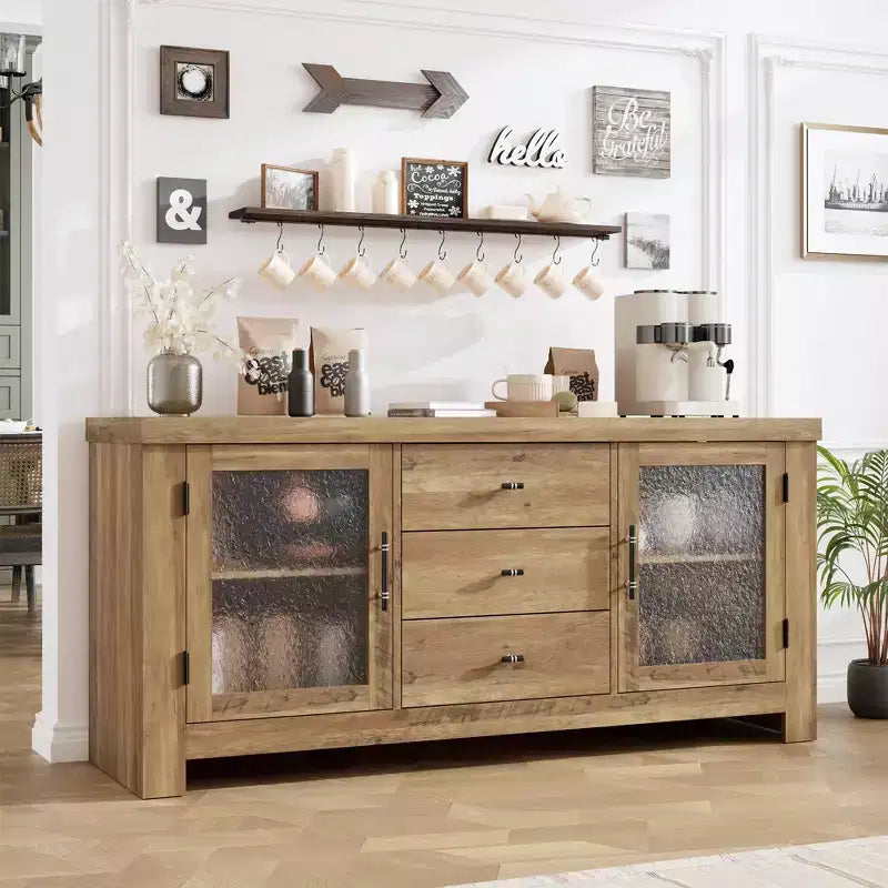 Buffet de 54,4 avec 2 portes vitrées et 3 tiroirs pour le salon, la cuisine ou la salle à manger