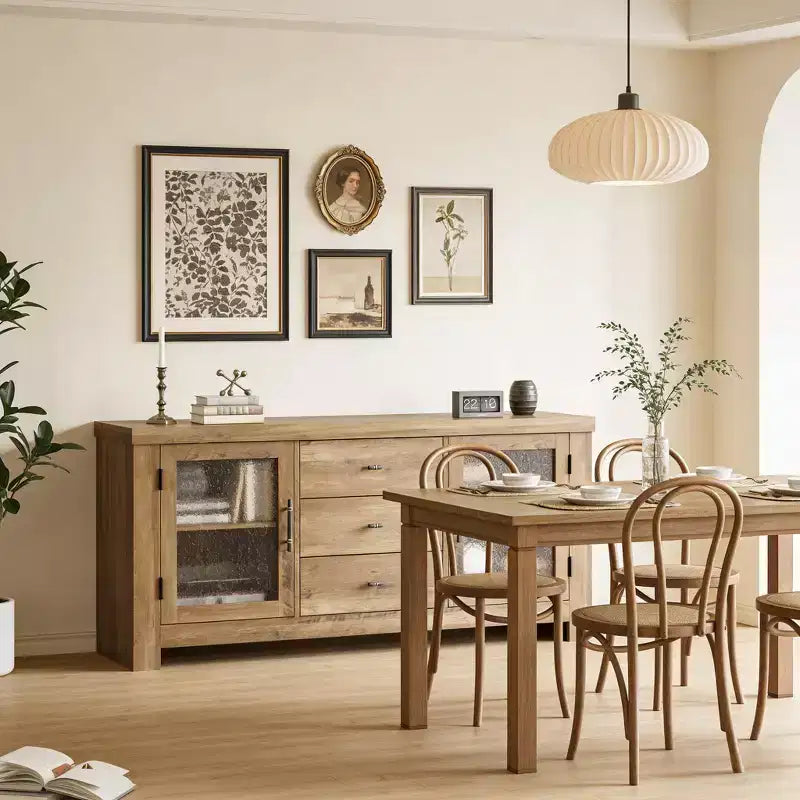 Buffet de 54,4 avec 2 portes vitrées et 3 tiroirs pour le salon, la cuisine ou la salle à manger
