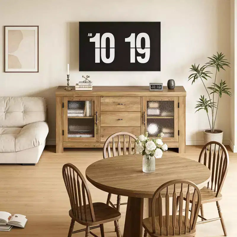 Buffet de 54,4 avec 2 portes vitrées et 3 tiroirs pour le salon, la cuisine ou la salle à manger