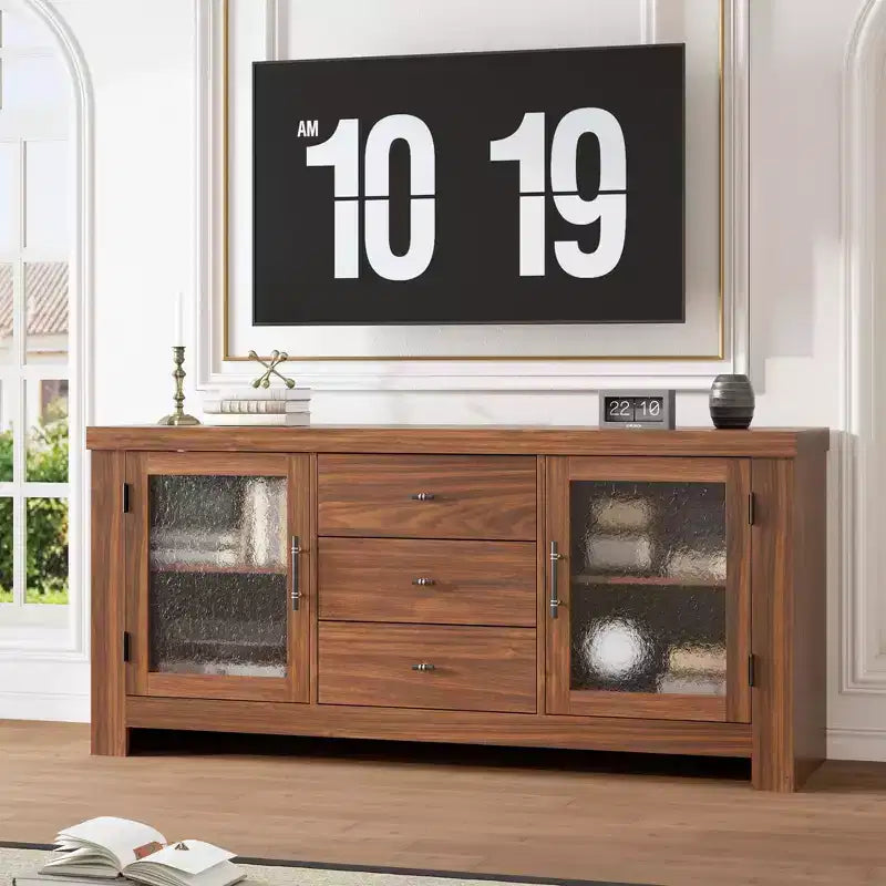 Buffet de 54,4 avec 2 portes vitrées et 3 tiroirs pour le salon, la cuisine ou la salle à manger