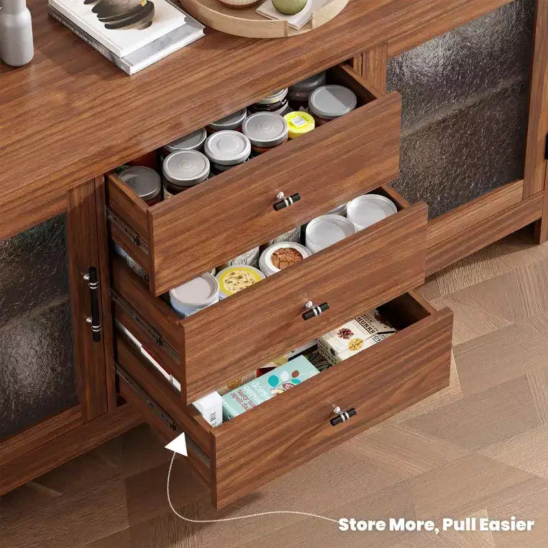 Buffet de 54,4 avec 2 portes vitrées et 3 tiroirs pour le salon, la cuisine ou la salle à manger