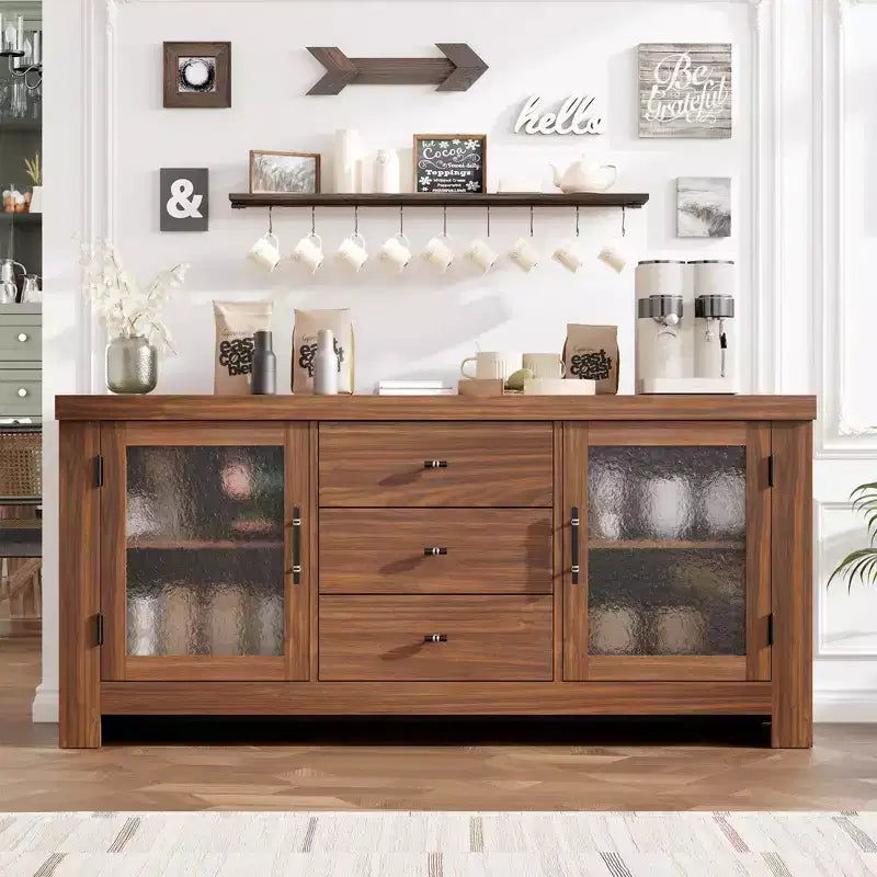 Buffet de 54,4 avec 2 portes vitrées et 3 tiroirs pour le salon, la cuisine ou la salle à manger