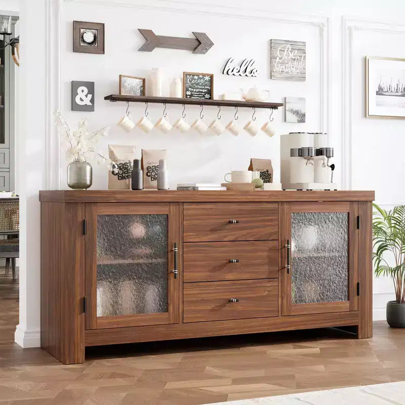 Buffet de 54,4 avec 2 portes vitrées et 3 tiroirs pour le salon, la cuisine ou la salle à manger