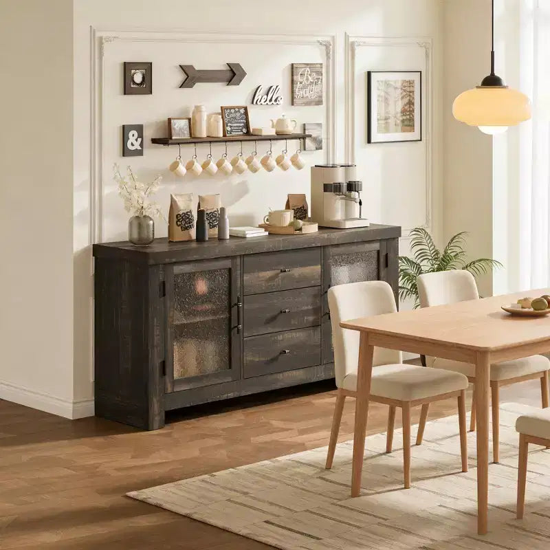 Buffet de 54,4 avec 2 portes vitrées et 3 tiroirs pour le salon, la cuisine ou la salle à manger