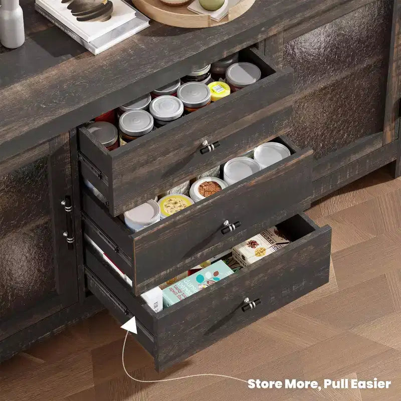 54.4 Sideboard mit 2 Glastüren und 3 Schubladen für Wohnzimmer, Küche und Esszimmer
